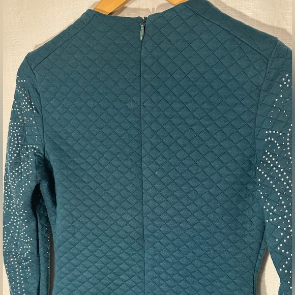 XTaren Teal Green Long Sleeve Quilted Dress Gold and Silver Stones Size Large - Picture 7 of 16